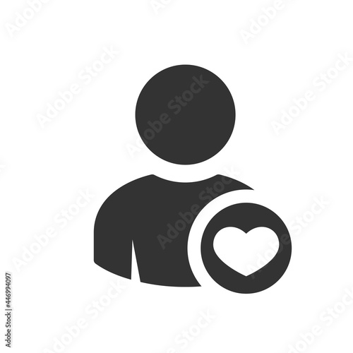 Profile business heart icon sign. Favorite man. User account icon. Heart sign. Icon with Heart, favorite icon, like user
