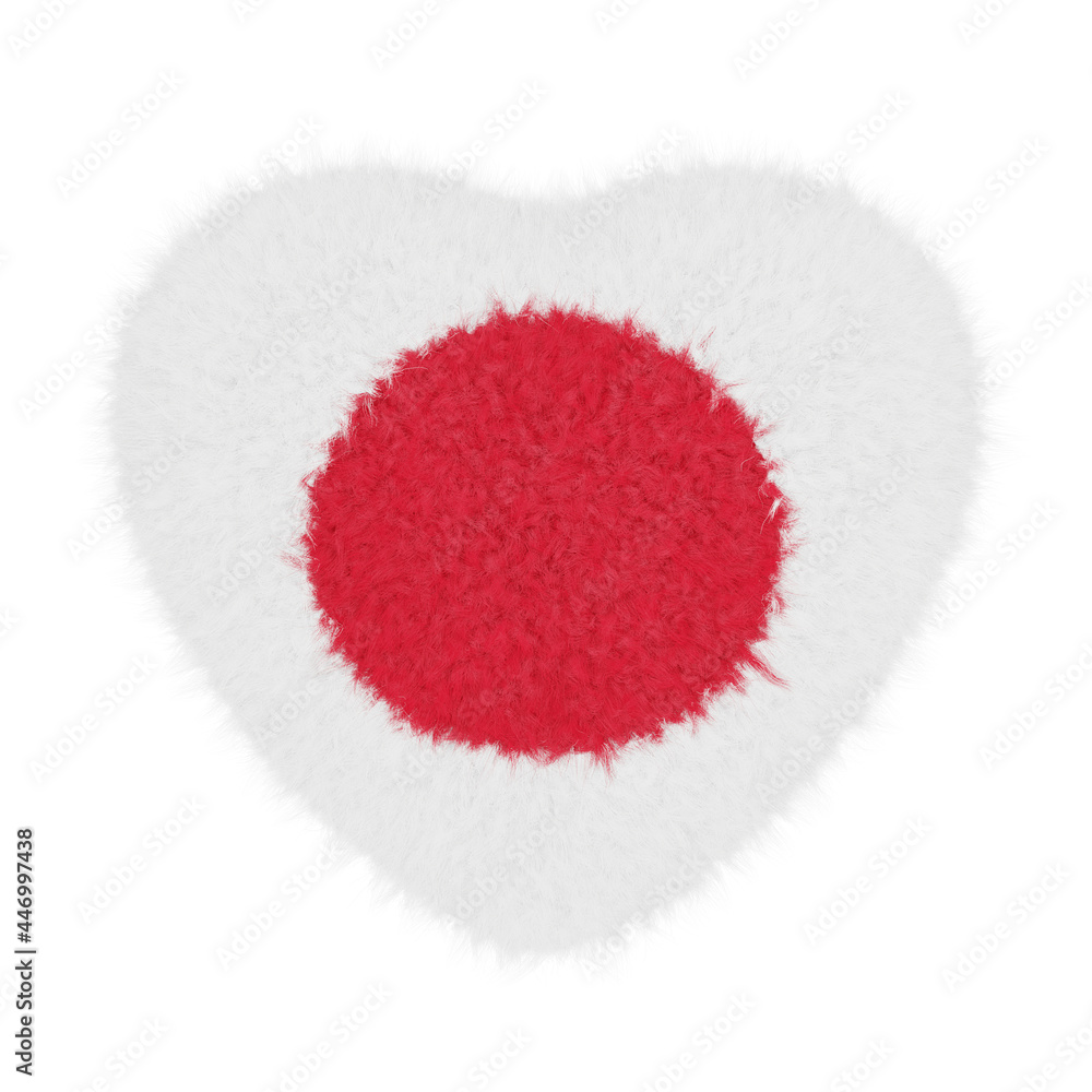 3D render of the cute fluffy national flag of Japan fur heart 3D render of the cute fluffy national flag of Japan fur heart