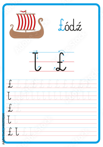 Plansza do nauki pisania liter alfabetu, litera ł