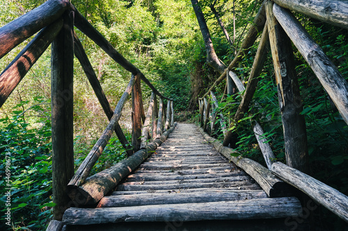 wooden bridge in the river alento park in abruzzo photo