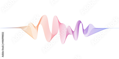 Abstract flowing wavy lines with rainbow gradient color. Digital frequency track equalizer. Stylish Vector background