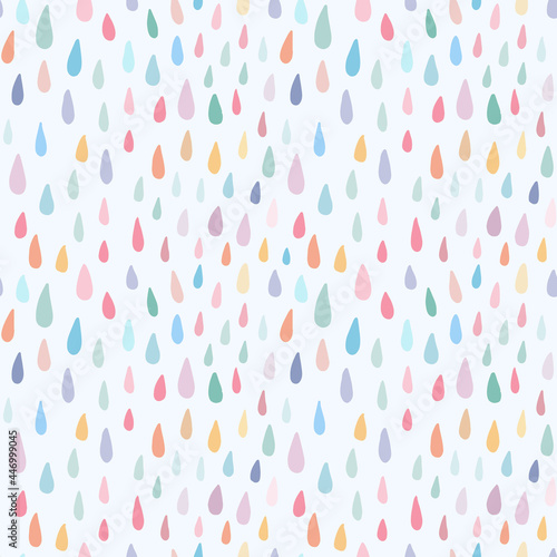 Cute childish seamless pattern with colorful watercolor rain drops. Sweet vector background for baby nursery, children textile, fabric, print. Beautiful simple kids abstract backdrop