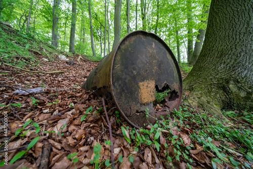 metal bucket on the ground