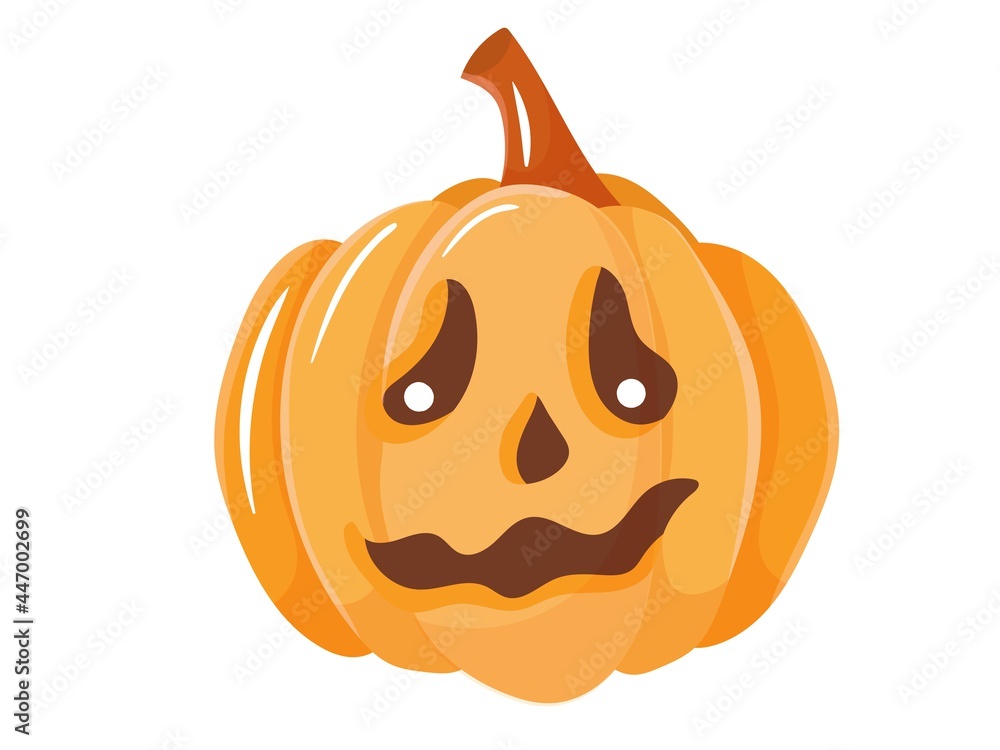 Fototapeta premium Orange pumpkin with prose eyes. Treats. An element for celebrating Halloween. Vector illustration isolated on white background.