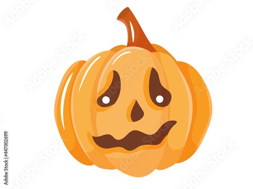 Orange pumpkin with prose eyes. Treats. An element for celebrating Halloween. Vector illustration isolated on white background.