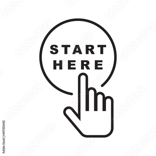 Start here icon, black line isolated on white background, vector illustration.