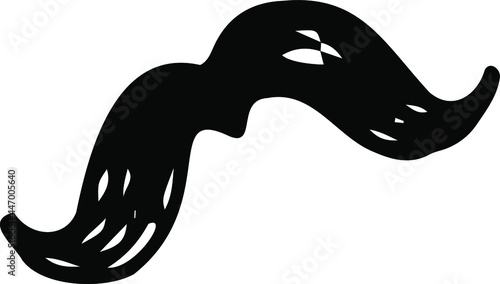 Black curled male mustache. Masquerade, fun, makeup. Hand-drawn vector illustration.