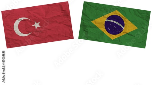 Brazil and Turkey Flags Together Paper Texture Effect Illustration