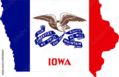Simple flat flag map of the Federal State of Iowa, USA