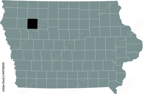 Black highlighted location map of the Buena Vista County inside gray map of the Federal State of Iowa, USA