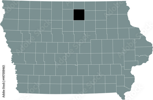 Black highlighted location map of the Cerro Gordo County inside gray map of the Federal State of Iowa, USA