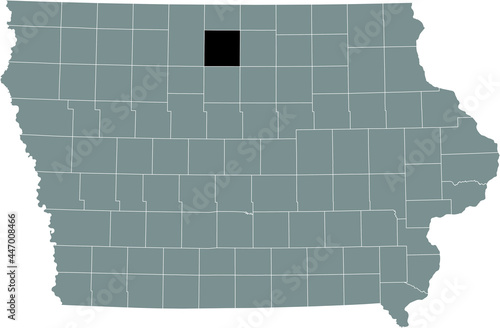 Black highlighted location map of the Hancock County inside gray map of the Federal State of Iowa, USA