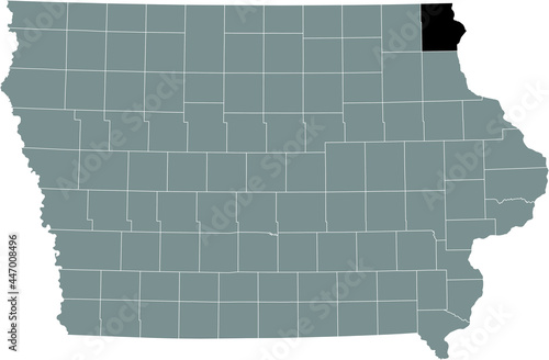 Black highlighted location map of the Allamakee County inside gray map of the Federal State of Iowa, USA photo