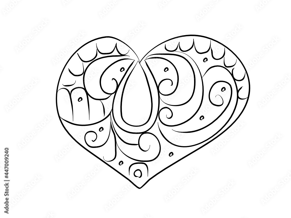 Heart, love. Coloring book. Zentangle style, doodle. Colouring page for kids or adult. Vector illustration modern Heart, love. Coloring book. Zentangle style, doodle. Colouring page for kids or adult. Vector illustration modern