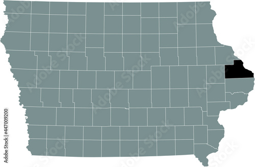 Black highlighted location map of the Jackson County inside gray map of the Federal State of Iowa, USA