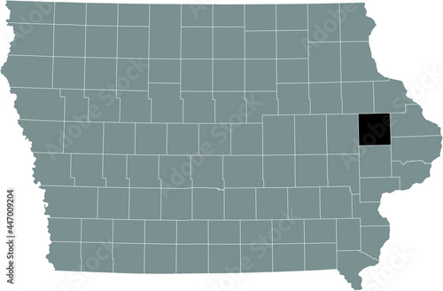 Black highlighted location map of the Jones County inside gray map of the Federal State of Iowa, USA