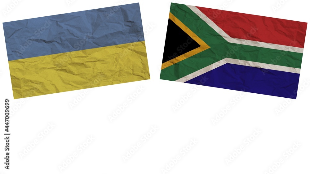 South Africa and Ukraine Flags Together Paper Texture Effect Illustration