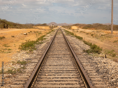 Empty Rail of the Coal Loading Train of the Largest Open Pit Mine on the Planet in the El Cerrejón, La Guajira, Colombia