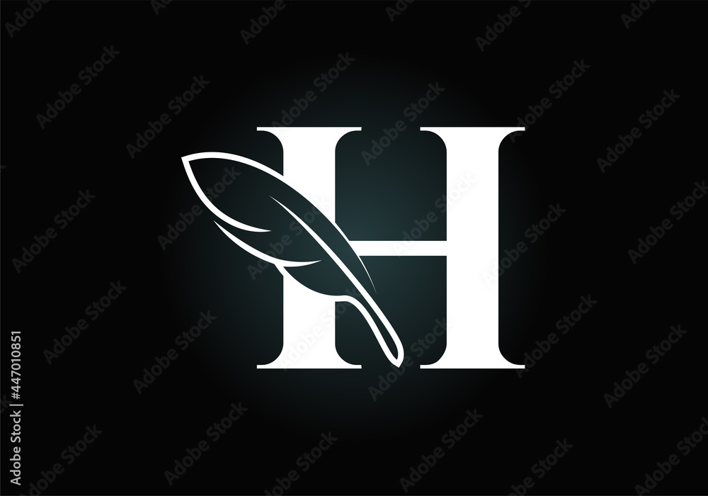 Initial H monogram alphabet with a feather. Font emblem. Law firm icon sign symbol. Modern vector Logo for a writer or publishers business and company identity Initial H monogram alphabet with a feather. Font emblem. Law firm icon sign symbol. Modern vector Logo for a writer or publishers business and company identity