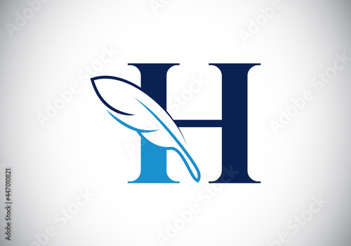 Initial H monogram alphabet with a feather. Font emblem. Law firm icon sign symbol. Modern vector Logo for a writer or publishers business and company identity