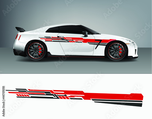 Vinyl sticker Decals set for Car truck mini bus modify Motorcycle. Racing Vehicle Graphic kit isolated vector design race Elegant stripes. modern red technology background for wrap