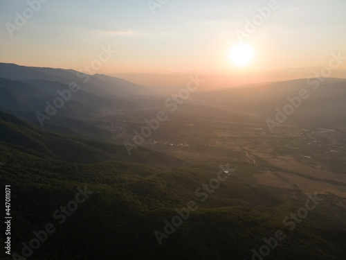 Aerial Sunset view of Belasitsa Mountain, Bulgaria