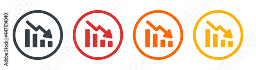 Decreasing graph symbol. Chart declining arrow icon. Recession vector concept.