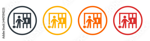 Prisoner with ball on chain in jail icon. Vector illustration