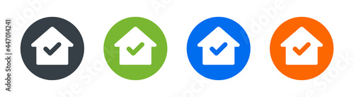 Stay home, stay safe icon. Self quarantine sign. Containing  home and check mark icon.
