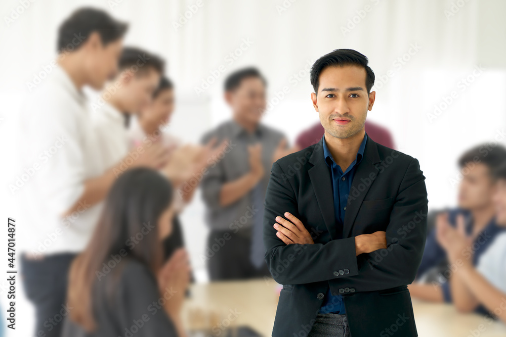 Businessman leader confident smile portrait in meeting seminar team Businessman leader confident smile portrait in meeting seminar team