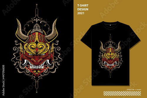 illustration japanese demons with ornament t-shirt design