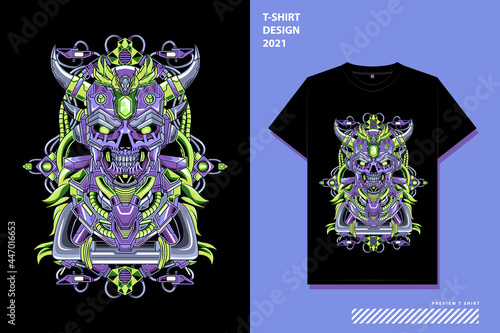 skull mechanical illustration t-shirt design