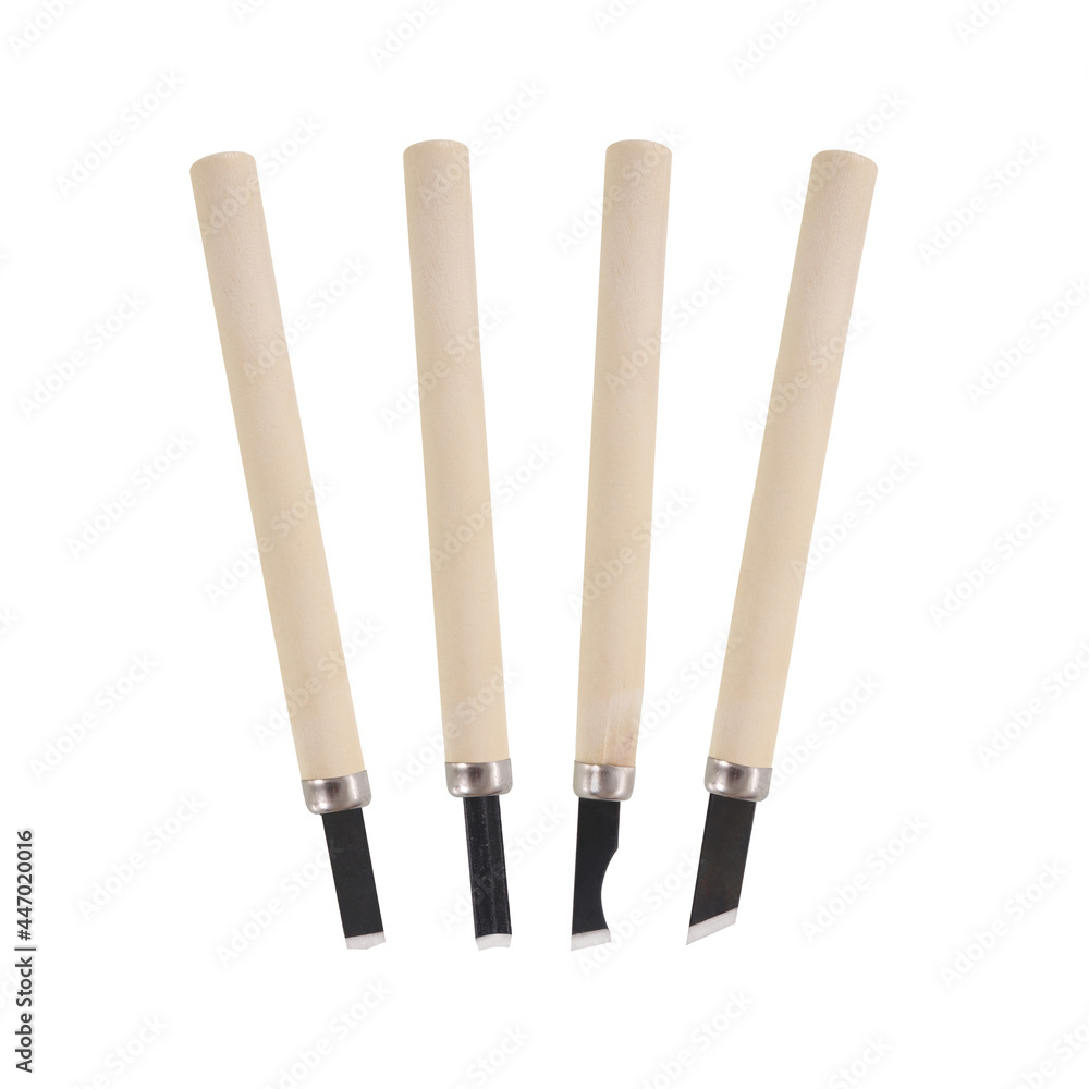 Set of wood chisel for carving wood, tools on white background with clipping path Set of wood chisel for carving wood, tools on white background with clipping path