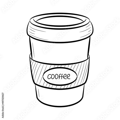 Disposable Cup of coffee vector illustration, with hand drawn sketching design