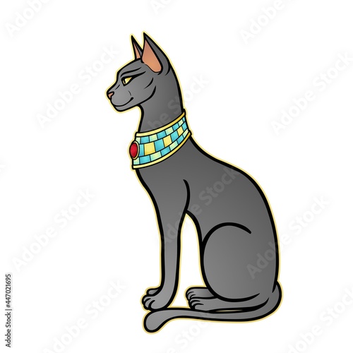 Animation color portrait Ancient Egyptian goddess Bastet (Bast). Sacred cat. Profile view. Vector illustration isolated on a white background. Print, poster, tatoo.