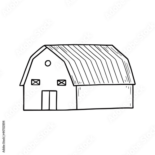 Hand drawn farm burn house. Doodle sketch style. Drawing line simple barn building icon. Isolated vector illustration.