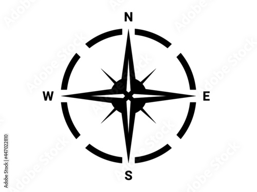Flat compass direction. Black Map symbol.