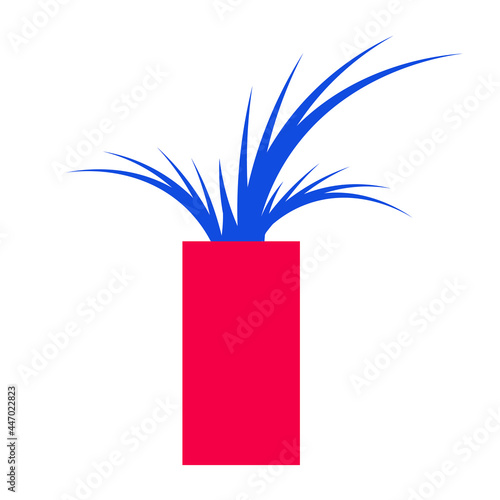 Minimalist Indoor Plant - Amazing flat vector illustration of a blue indoor plant on a long red pot suitable for animation, website, apps, icon, sign, design assets, and illustration in general