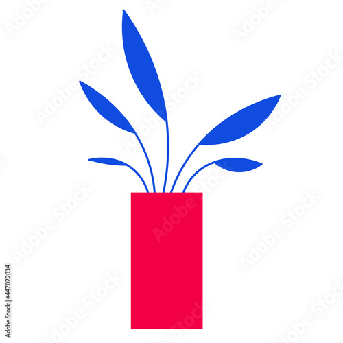 Minimalist Indoor Plant - Amazing flat vector illustration of a blue indoor plant on a long red pot suitable for animation, website, apps, icon, sign, design assets, and illustration in general