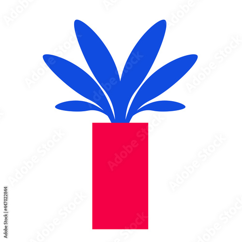 Minimalist Indoor Plant - Amazing flat vector illustration of a blue indoor plant on a long red pot suitable for animation, website, apps, icon, sign, design assets, and illustration in general