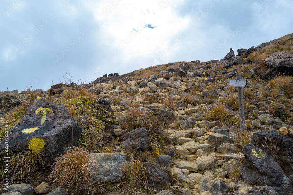 Fototapeta premium 大分県の紅葉のくじゅう連山の風景 Mt.Kujyu range scenery of autumn leaves in Oita Prefecture 