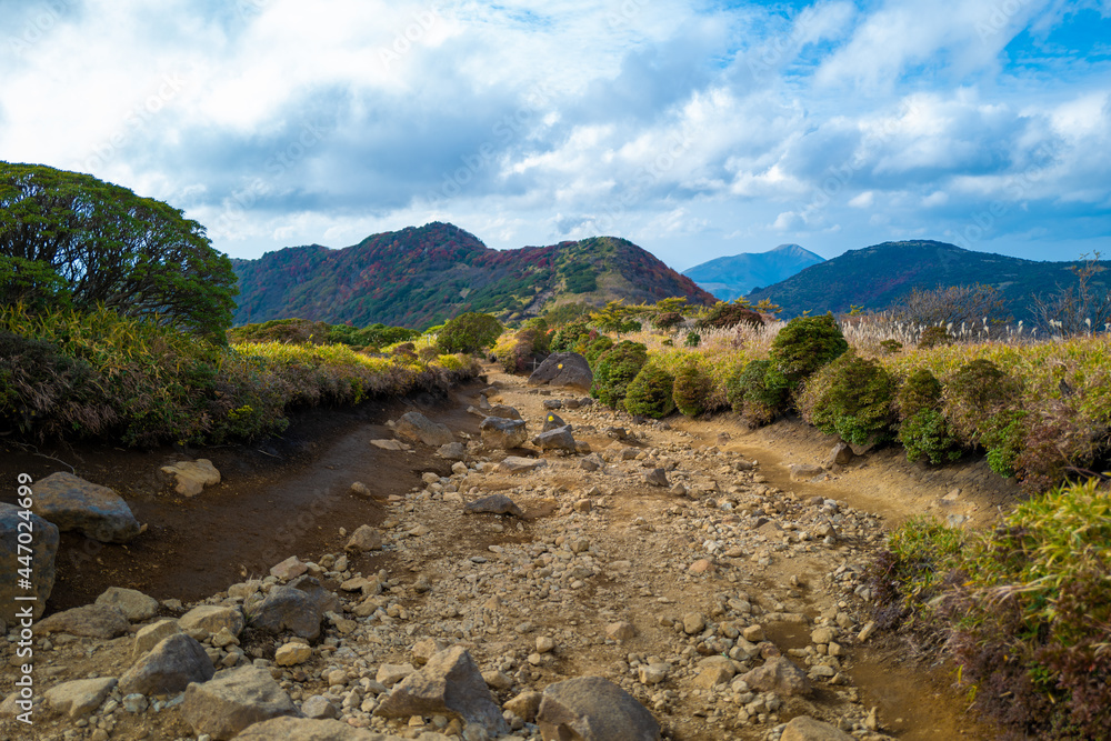 Obraz premium 大分県の紅葉のくじゅう連山の風景 Mt.Kujyu range scenery of autumn leaves in Oita Prefecture 