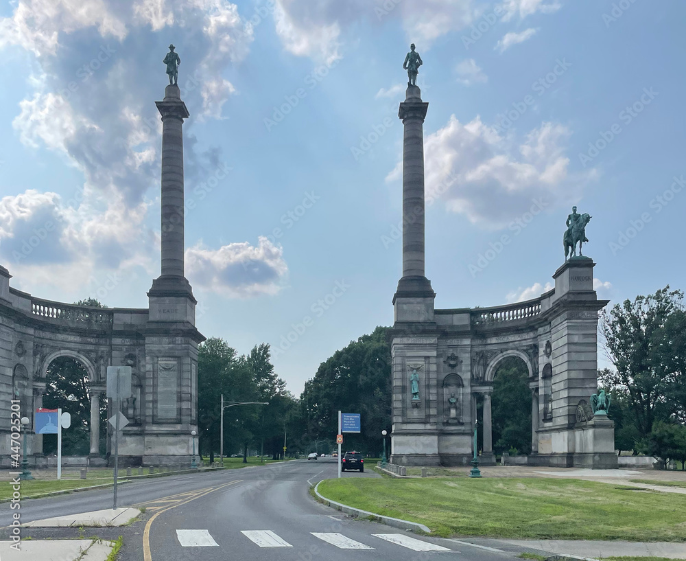 Philadelphia, PA, USA -July 15, 2021: Smith Civil War Memorial Arch in Fairmount Park on the Avenue of the Republic