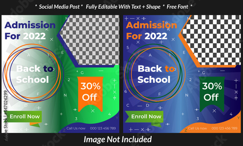 New modern awesome minimal simple latest school admission on or back to school social media post flyer /template design.