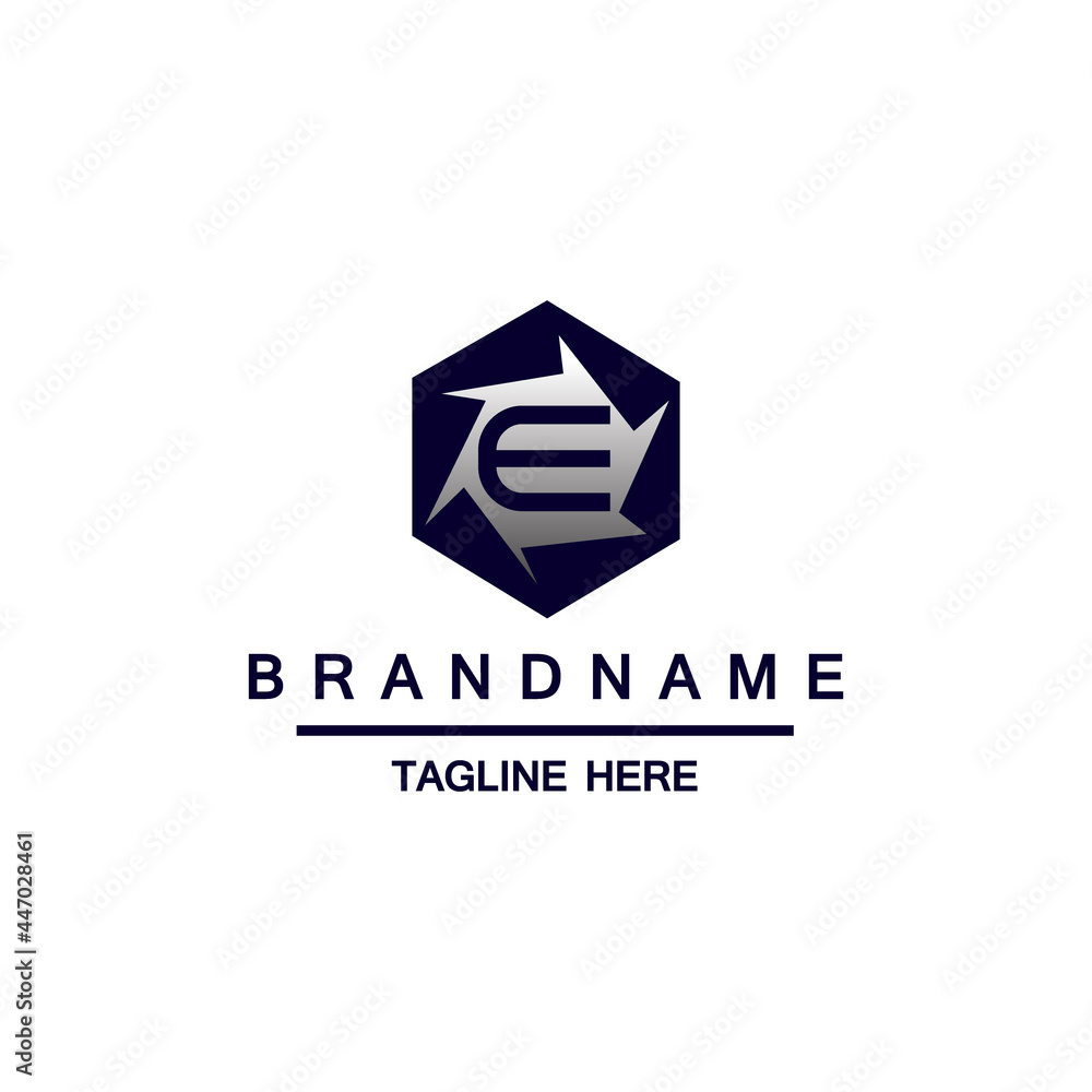 letter e logo with hexagon triangle blue design template letter e logo with hexagon triangle blue design template