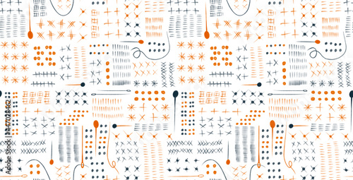 Seamstress seamless pattern with illustration of watercolor retro sewing tools. Sewing kit, accessories for sewing isolated on white background. Stitch, seam, tack, bobbins with thread, needles