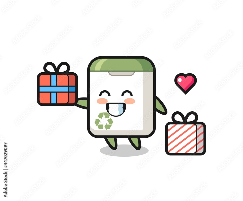 trash can mascot cartoon giving the gift trash can mascot cartoon giving the gift