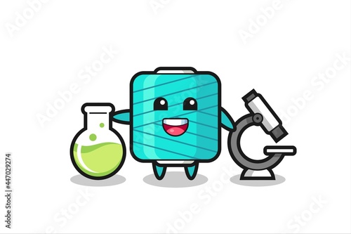 Mascot character of yarn spool as a scientist