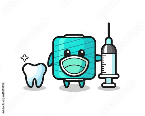 Mascot character of yarn spool as a dentist