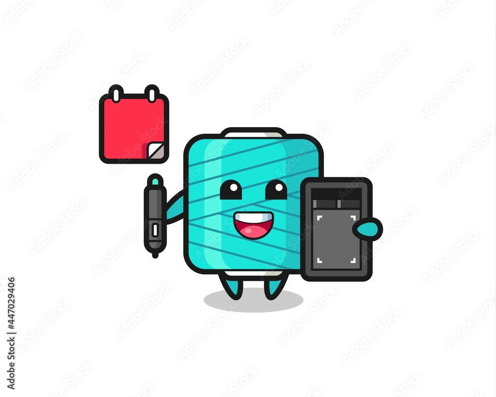Illustration of yarn spool mascot as a graphic designer Illustration of yarn spool mascot as a graphic designer